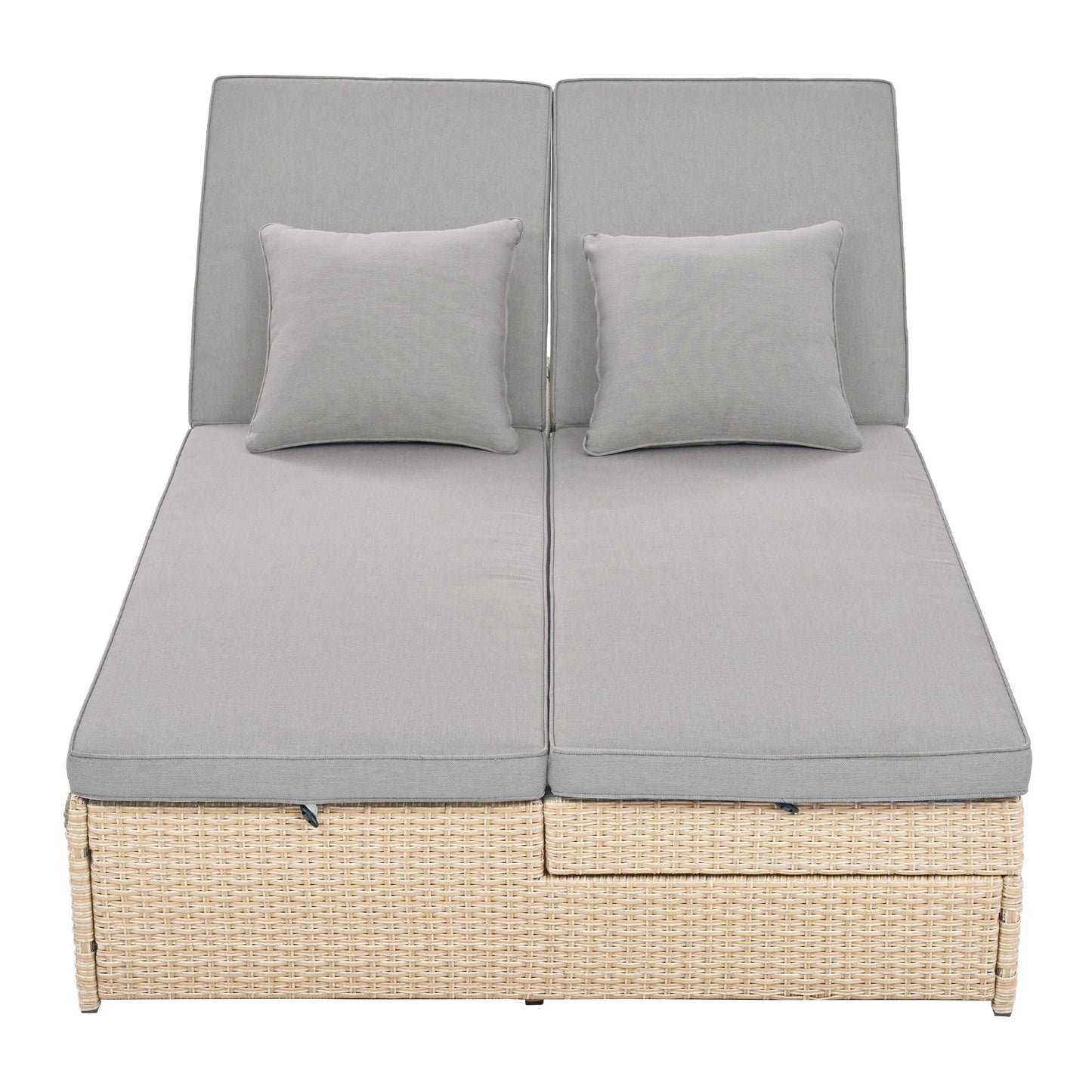 Outdoor Double Sunbed, Wicker Rattan Patio Reclining Chairs with Adjustable