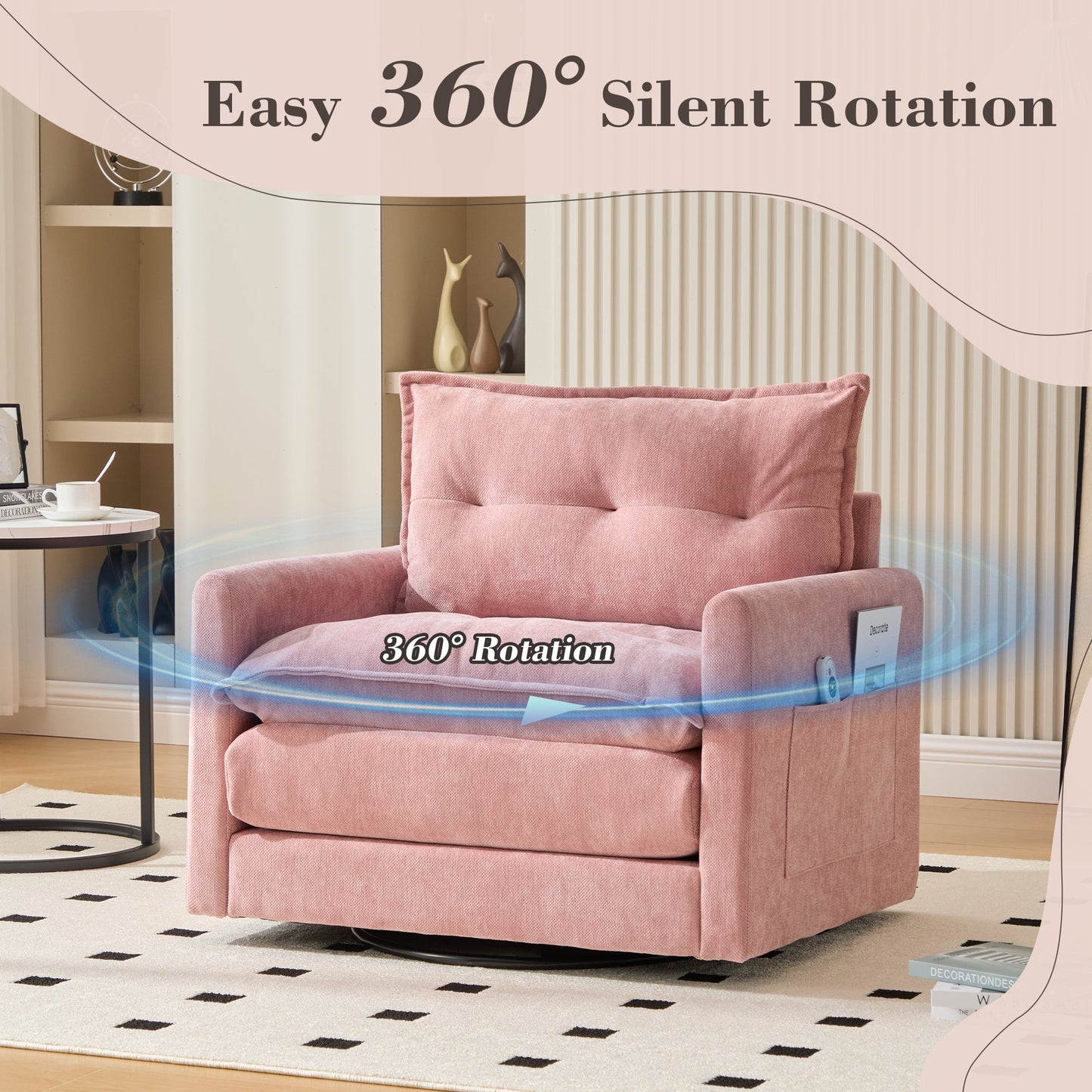 Accent Chair Swivel Barrel Chenille Pink Memory Foam