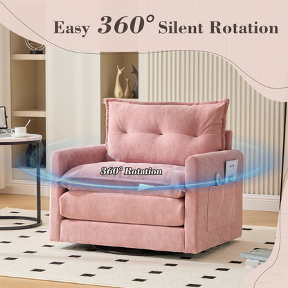 Accent Chair Swivel Barrel Chenille Pink Memory Foam