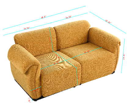 Loveseat Modular Chenille Yellow Iron Frame 2 Seat 68.5 In