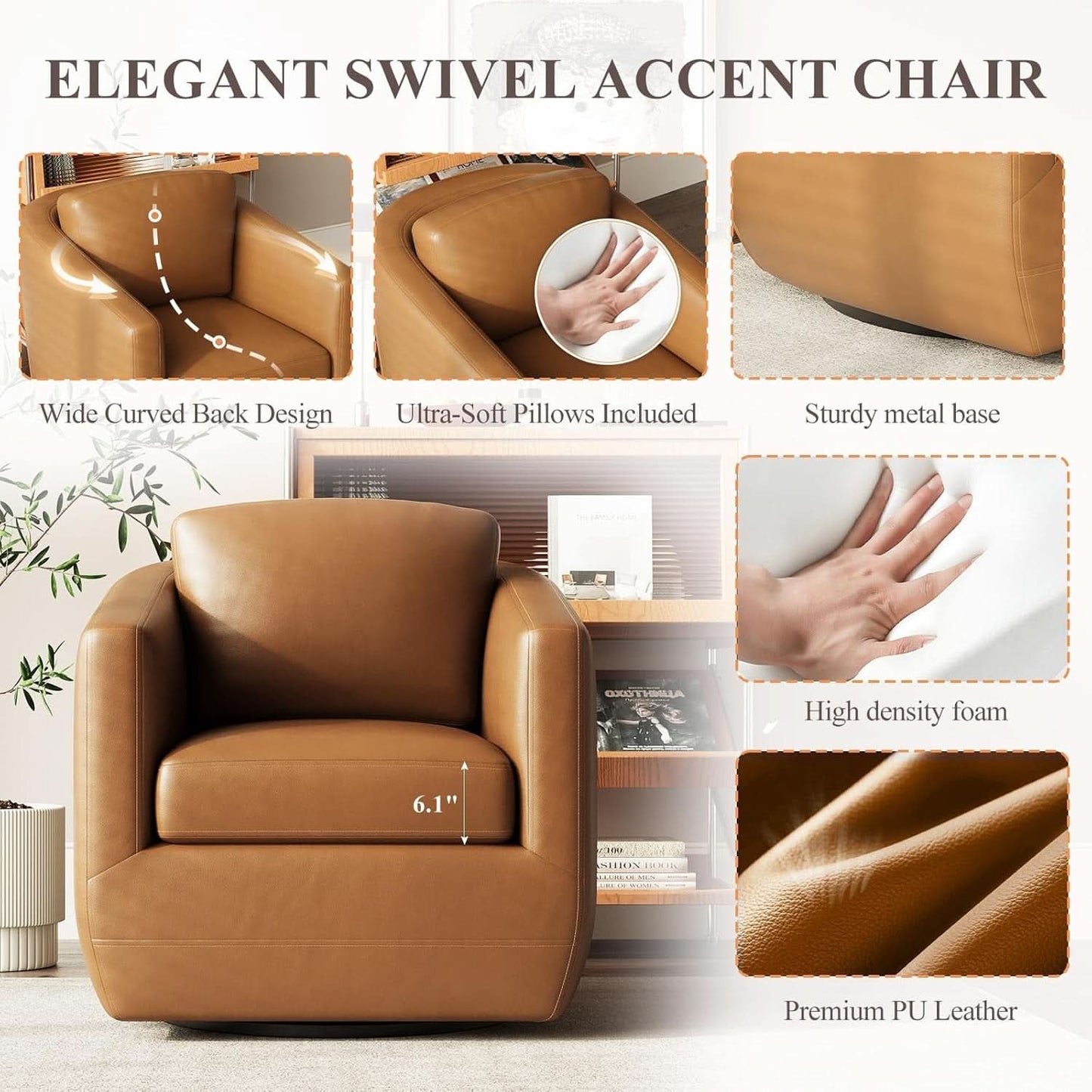 Brown 360 Degree Swivel Premium Upholstered Chairs