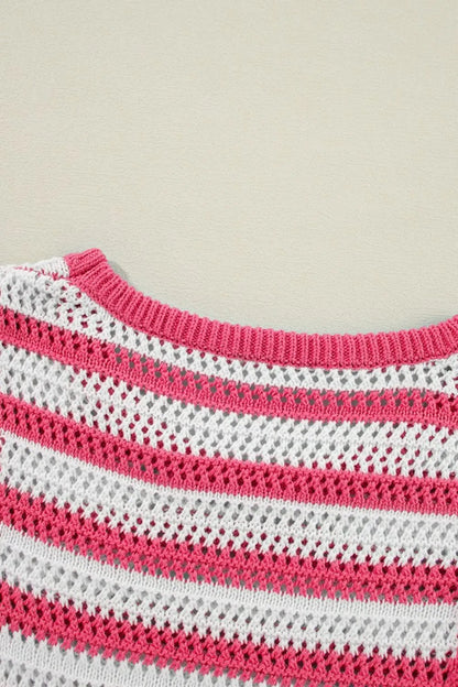 Stripe Hollowed Knit Sleeveless Sweater Dress