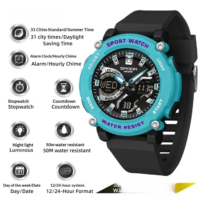 Students Dual-display Luminous Chronograph Watch For Hiking
