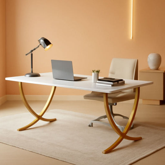 Executive Desk 63W X 31.5D White And Gold Computer Desk