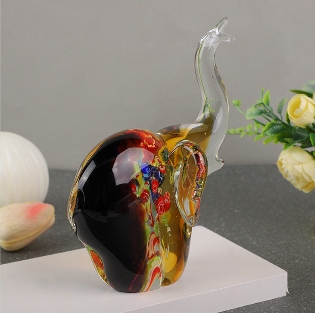 Hand-Blown Art Glass Elephant Sculpture (Amber Millefiori)