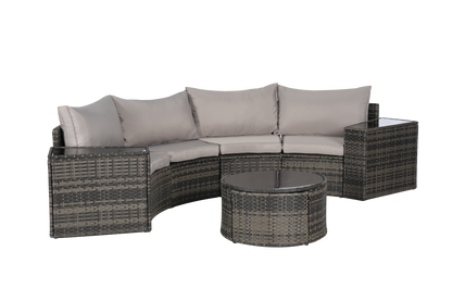 Outdoor Sectional Set PE Rattan Steel Light Gray Half Moon 7 Piece 380 LB