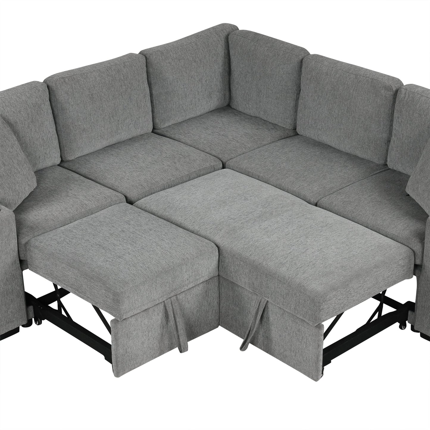 84" Sectional Sofa Convertible Pull-Out USB Gray