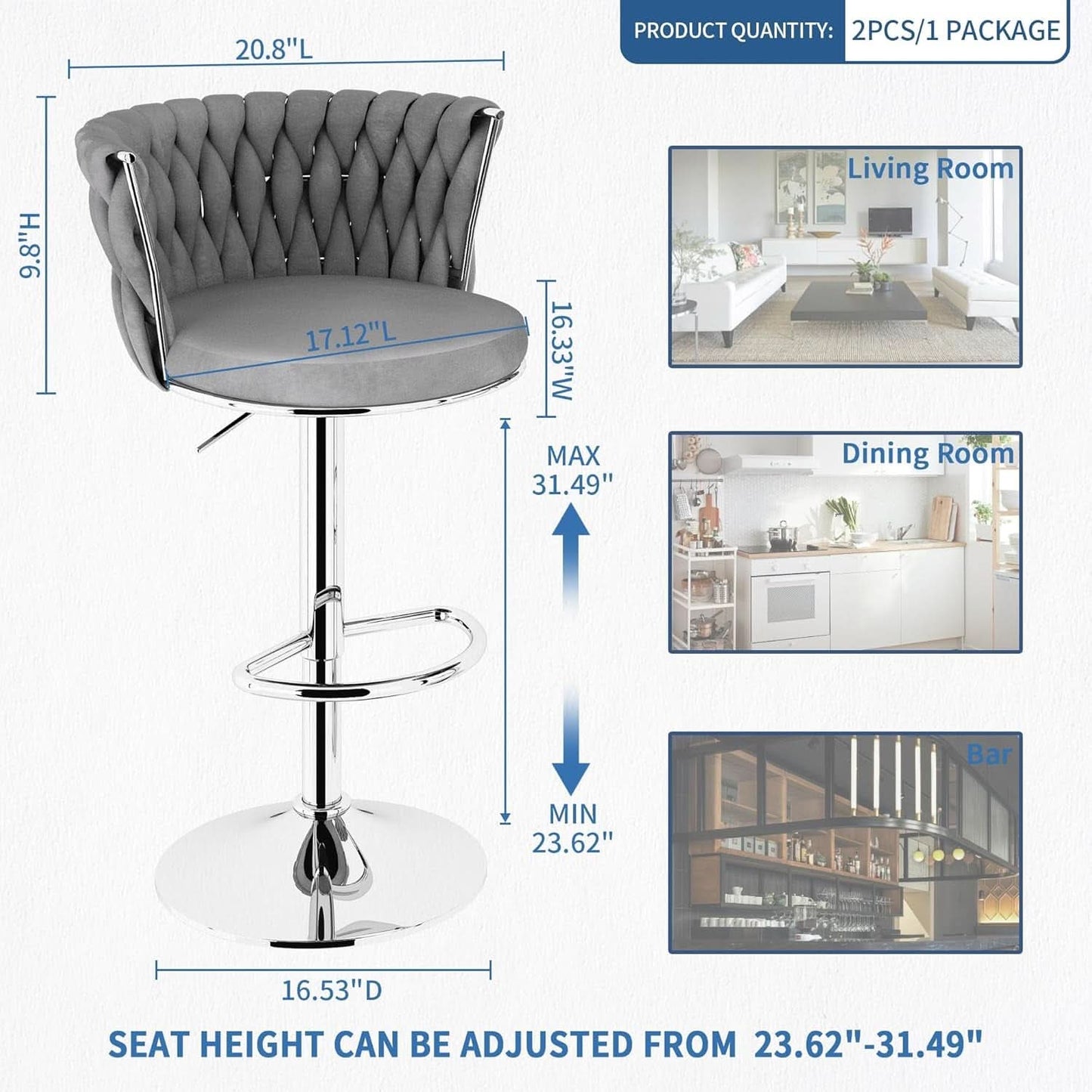 Modern Velvet Swivel Bar Stools Set of Four