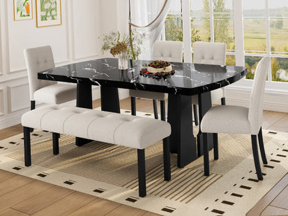 6 Piece Modern Dining Table Set, 63' Faux Marble Dining Table with Geometric