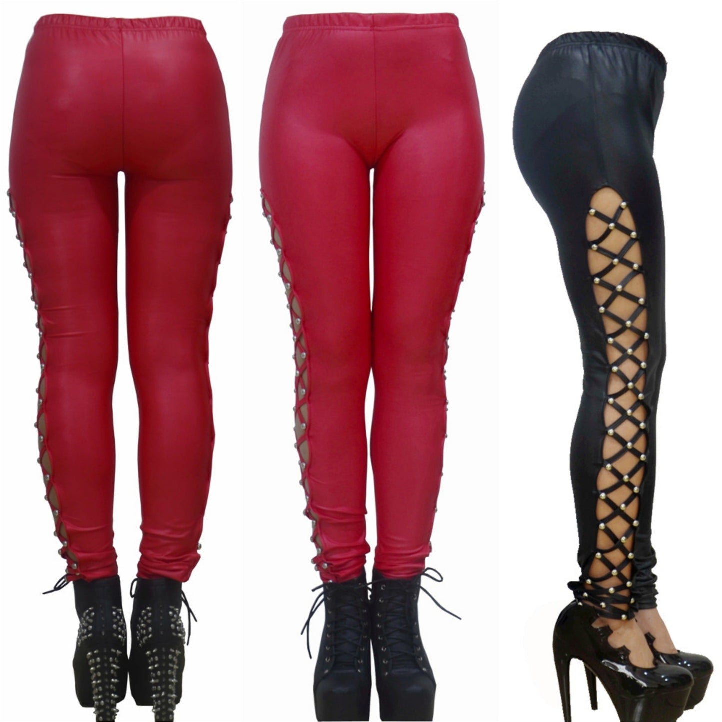 Punk-style Faux Leather Patent Leather Matte Cropped Pants