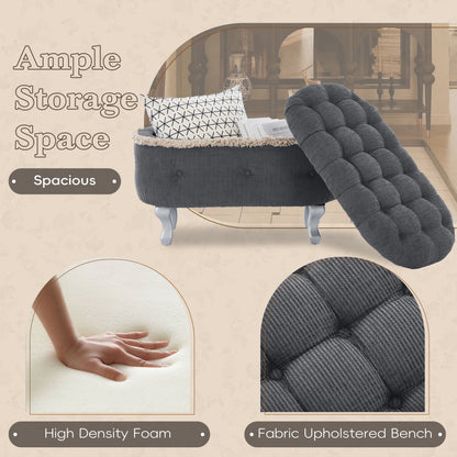 Storage Bench Tufted Gray Fabric Tassel Trim Flip Top 29.5x17.8x19 In