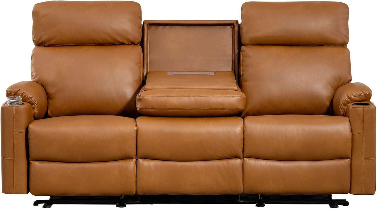 Power Three Seat Recliner Sofa With USB Ports Brown Finish