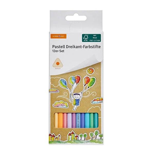 Schreibwelt Kuru 12-Piece Triangular Tip Pastel Crayon Art Supplies Set for Artists, Kids, and Educators