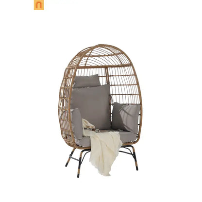 Outdoor Egg Chair Wicker 39" Light Gray 600 Lb