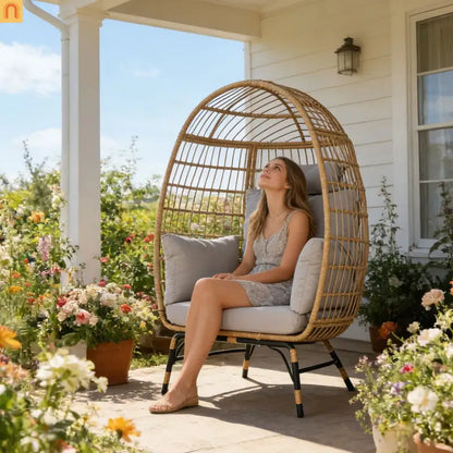 Outdoor Egg Chair Wicker 39" Light Gray 600 Lb