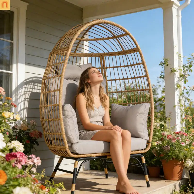 Outdoor Egg Chair Wicker 39" Light Gray 600 Lb