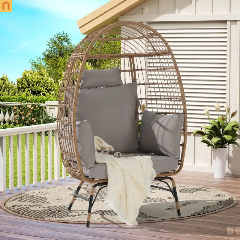 Outdoor Egg Chair Wicker 39" Light Gray 600 Lb
