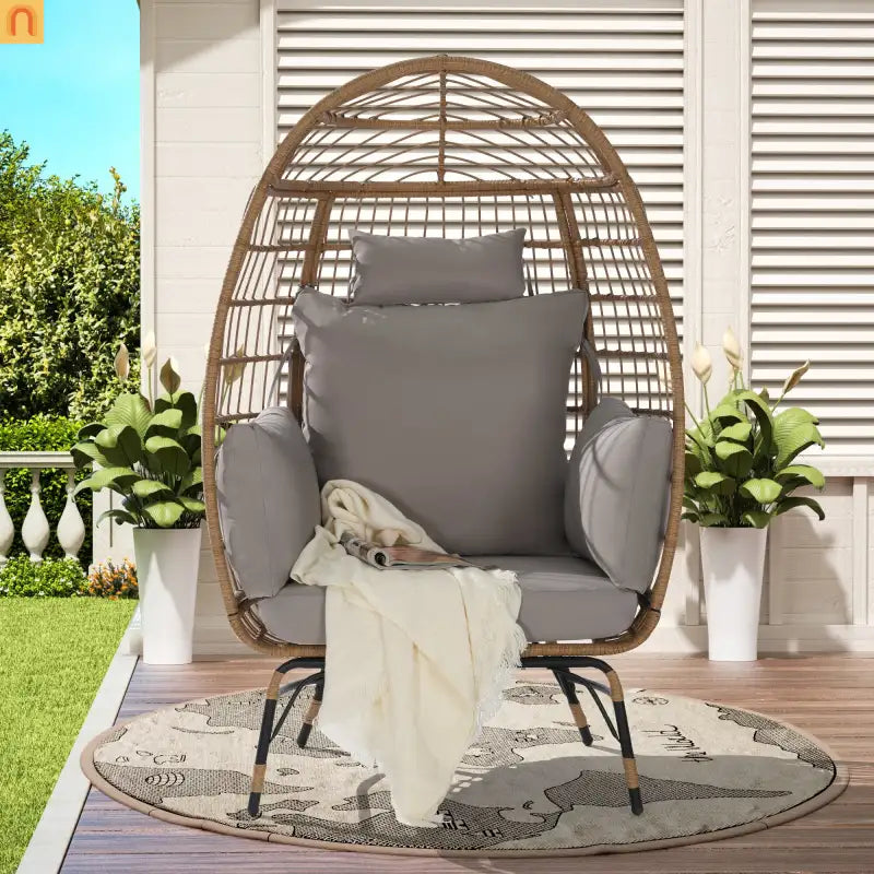 Outdoor Egg Chair Wicker 39" Light Gray 600 Lb