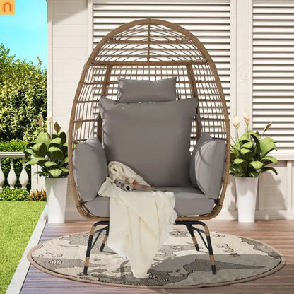 Outdoor Egg Chair Wicker 39" Light Gray 600 Lb