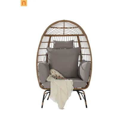Outdoor Egg Chair Wicker 39" Light Gray 600 Lb