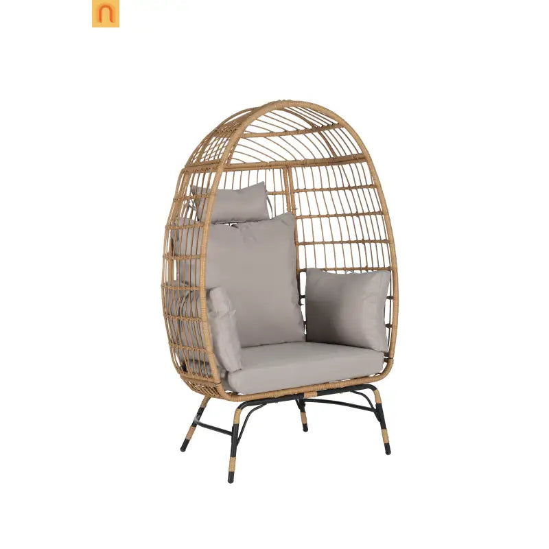 Outdoor Egg Chair Wicker 39" Light Gray 600 Lb