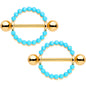 14mm Southwestern Blue Gold Tone Anodized Round Nipple Shield Set