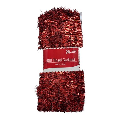 40 Feet Metallic Tinsel Garland - Red
