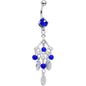 Blue CZ Gem Hip Chandelier Dangle Belly Ring