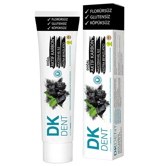 DK Dent Activated Charcoal & Clay Toothpaste - Naturally Whiten Teeth, Remove Stains, Fluoride Gluten & Paraben-Free Oral Care