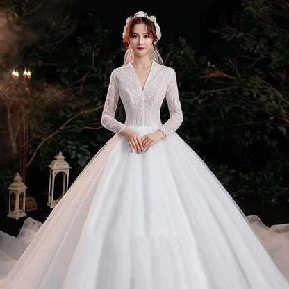 Elegant Lace Bridal Temperament Trailing Long Sleeves
