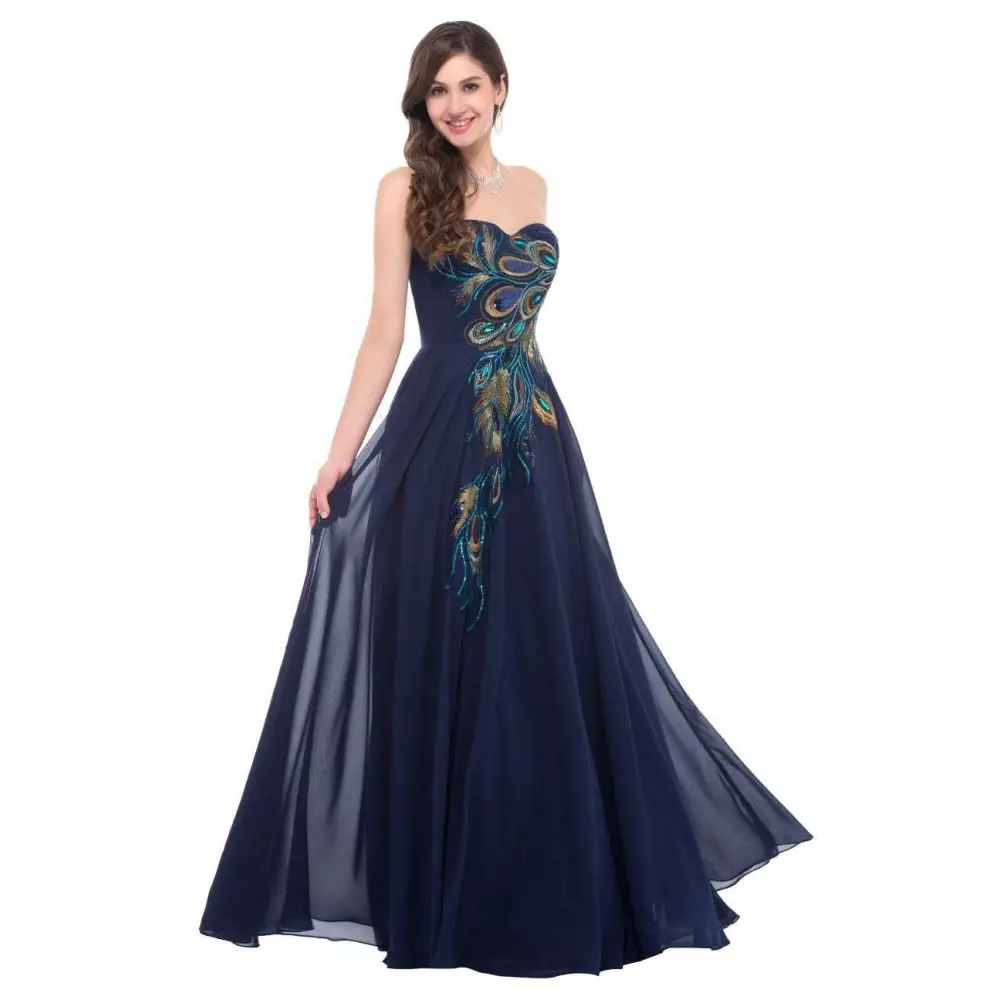 Embroidered Peacock Heart Collar Dress Chiffon