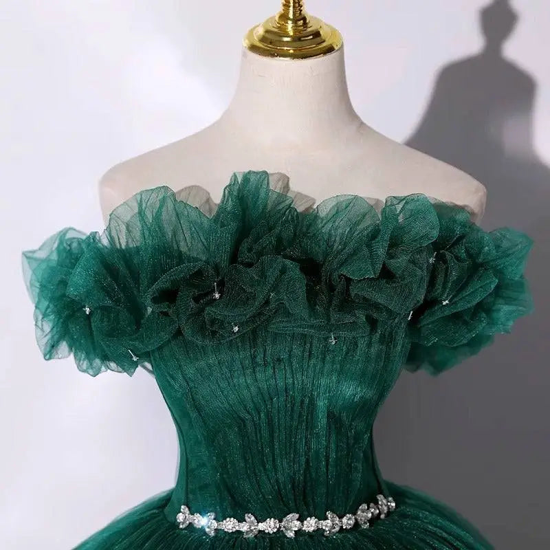 Emerald Green Tulle Evening Dress Banquet Temperament