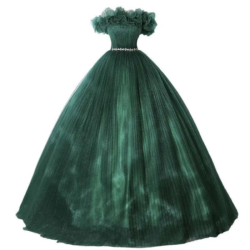 Emerald Green Tulle Evening Dress Banquet Temperament