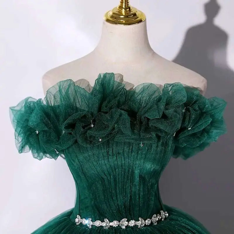 Emerald Green Tulle Evening Dress Banquet Temperament