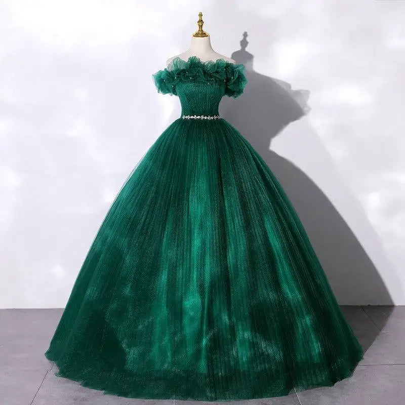 Emerald Green Tulle Evening Dress Banquet Temperament