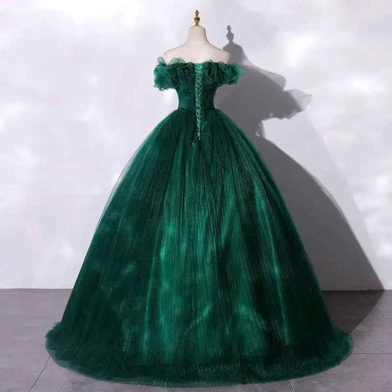 Emerald Green Tulle Evening Dress Banquet Temperament
