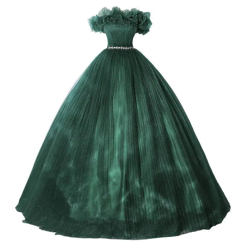 Emerald Green Tulle Evening Dress Banquet Temperament