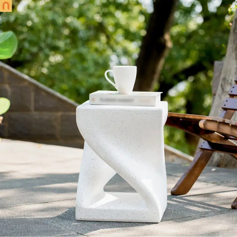 Outdoor Side Table MGO Twisted Base Terrazzo White 13.39x17.91in