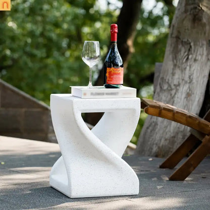 Outdoor Side Table MGO Twisted Base Terrazzo White 13.39x17.91in