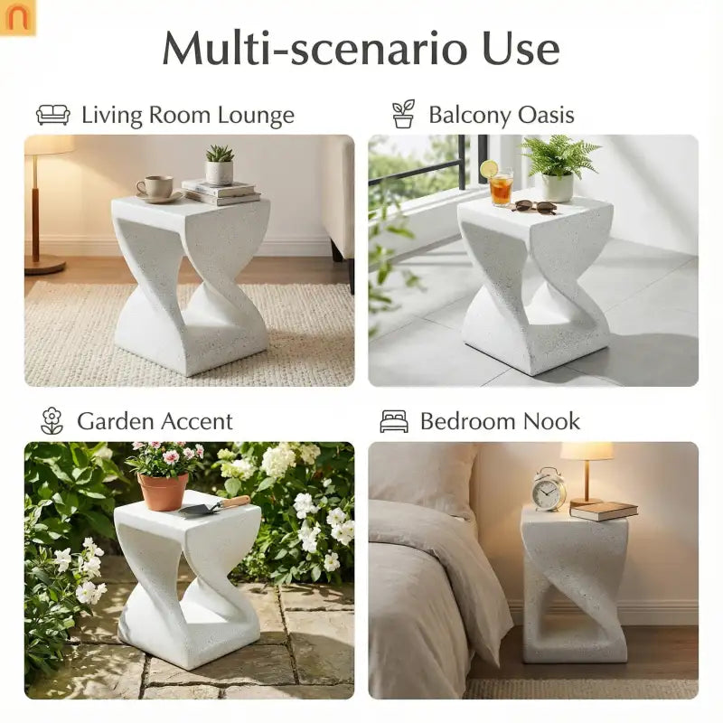 Outdoor Side Table MGO Twisted Base Terrazzo White 13.39x17.91in