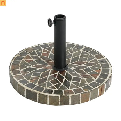 Patio Umbrella Base Round Mosaic Tile Concrete Iron 18.9 In 38-48 mm Pole