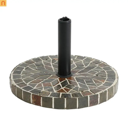 Patio Umbrella Base Round Mosaic Tile Concrete Iron 18.9 In 38-48 mm Pole