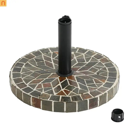 Patio Umbrella Base Round Mosaic Tile Concrete Iron 18.9 In 38-48 mm Pole