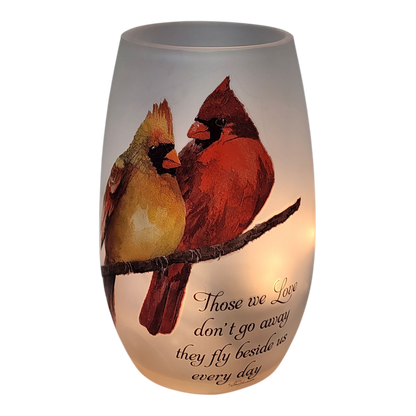 Lighted Glass Vase - Winter Cardinals - 5.25 Inches tall