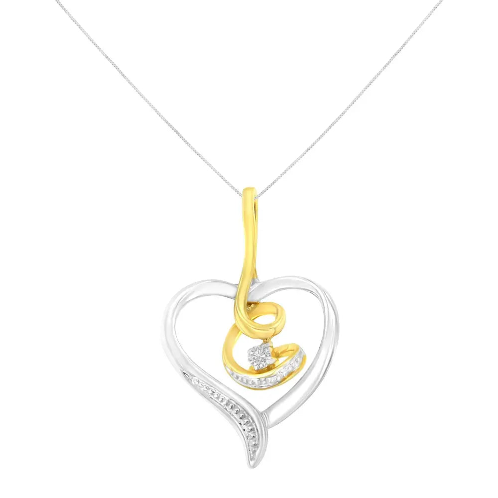 Diamond Swirl Open Heart Pendant in 10K Two-Tone Gold 18 Inch Chain