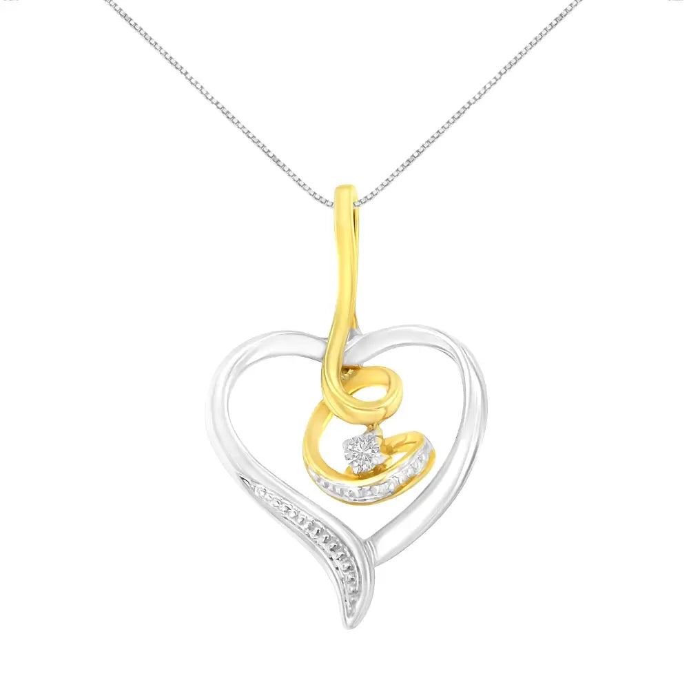 Diamond Swirl Open Heart Pendant in 10K Two-Tone Gold 18 Inch Chain