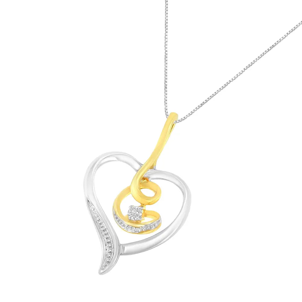 Diamond Swirl Open Heart Pendant in 10K Two-Tone Gold 18 Inch Chain