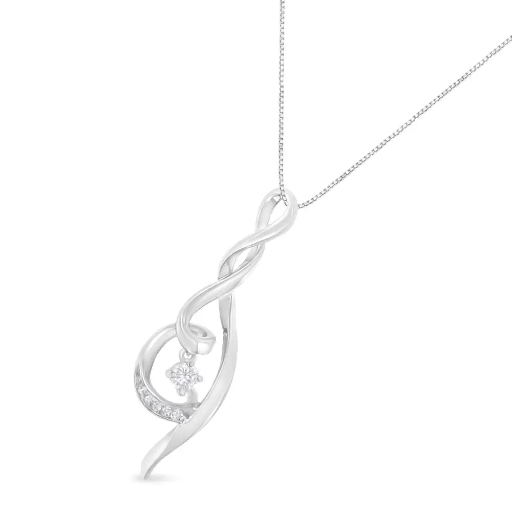 Diamond Swirl Solitaire Pendant in 10K White Gold 1/10 Cttw