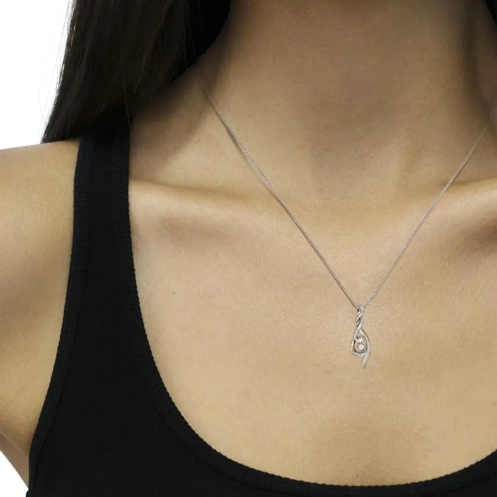 Diamond Swirl Solitaire Pendant in 10K White Gold 1/10 Cttw