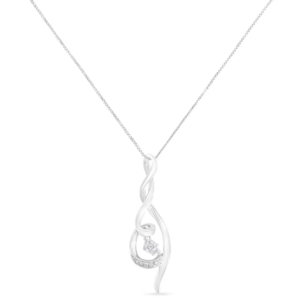 Diamond Swirl Solitaire Pendant in 10K White Gold 1/10 Cttw